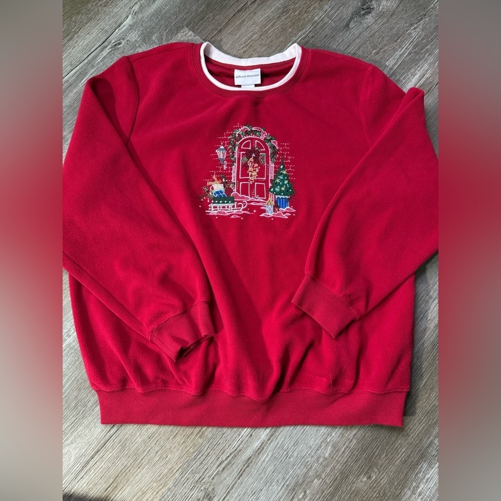 VTG Alfred Dunner Sweatshirt Crewneck Festive Red Green Christmas Embroidered XL - Picture 1 of 8
